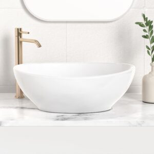 KES Bathroom Vessel Sink, Bowl Sink White Vessel Sink Oval Bathroom Sink 16" x 13" Countertop Modern Egg Shape Above Counter Bathroom Vanity Sink Bowl, BVS124