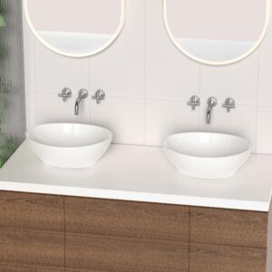 KES Bathroom Vessel Sink, Bowl Sink White Vessel Sink Oval Bathroom Sink 16" x 13" Countertop Modern Egg Shape Above Counter Bathroom Vanity Sink Bowl, BVS124