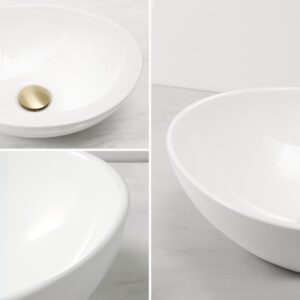 KES Bathroom Vessel Sink, Bowl Sink White Vessel Sink Oval Bathroom Sink 16" x 13" Countertop Modern Egg Shape Above Counter Bathroom Vanity Sink Bowl, BVS124