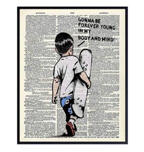 banksy skateboard motivational upcycled dictionary wall art - inspirational graffiti, urban street art poster print - home decor for nursery, kids or boys room - great gift - 8x10 photo