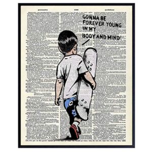 Banksy Skateboard Motivational Upcycled Dictionary Wall Art - Inspirational Graffiti, Urban Street Art Poster Print - Home Decor for Nursery, Kids or Boys Room - Great Gift - 8x10 Photo