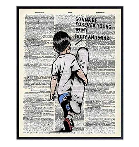 Banksy Skateboard Motivational Upcycled Dictionary Wall Art - Inspirational Graffiti, Urban Street Art Poster Print - Home Decor for Nursery, Kids or Boys Room - Great Gift - 8x10 Photo