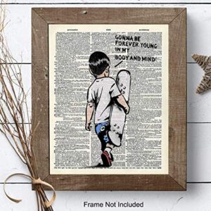 Banksy Skateboard Motivational Upcycled Dictionary Wall Art - Inspirational Graffiti, Urban Street Art Poster Print - Home Decor for Nursery, Kids or Boys Room - Great Gift - 8x10 Photo