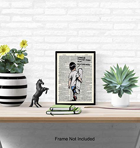 Banksy Skateboard Motivational Upcycled Dictionary Wall Art - Inspirational Graffiti, Urban Street Art Poster Print - Home Decor for Nursery, Kids or Boys Room - Great Gift - 8x10 Photo