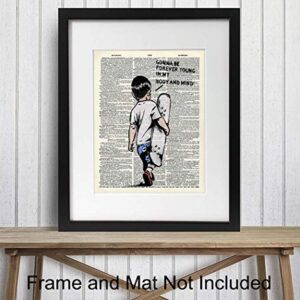 Banksy Skateboard Motivational Upcycled Dictionary Wall Art - Inspirational Graffiti, Urban Street Art Poster Print - Home Decor for Nursery, Kids or Boys Room - Great Gift - 8x10 Photo