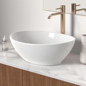 KES Bathroom Vessel Sink, Bowl Sink White Vessel Sink Oval Bathroom Sink 16" x 13" Countertop Modern Egg Shape Above Counter Bathroom Vanity Sink Bowl, BVS124