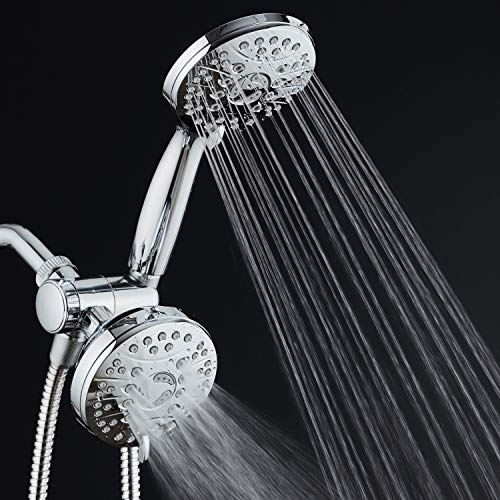 AquaSpa High Pressure 48-mode Luxury 3-way Combo – Dual Rain & Handheld Shower Head – Extra Long 6 Foot Stainless Steel Hose – Extra Large Face – Anti Clog Jets – All Chrome Finish – Top US Brand