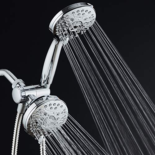 AquaSpa High Pressure 48-mode Luxury 3-way Combo – Dual Rain & Handheld Shower Head – Extra Long 6 Foot Stainless Steel Hose – Extra Large Face – Anti Clog Jets – All Chrome Finish – Top US Brand