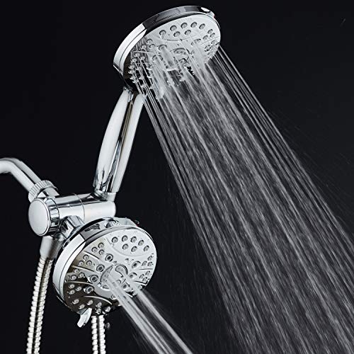 AquaSpa High Pressure 48-mode Luxury 3-way Combo – Dual Rain & Handheld Shower Head – Extra Long 6 Foot Stainless Steel Hose – Extra Large Face – Anti Clog Jets – All Chrome Finish – Top US Brand