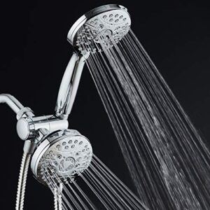 AquaSpa High Pressure 48-mode Luxury 3-way Combo – Dual Rain & Handheld Shower Head – Extra Long 6 Foot Stainless Steel Hose – Extra Large Face – Anti Clog Jets – All Chrome Finish – Top US Brand