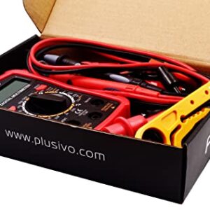 Digital Multimeter 2000 Counts Voltmeter Measures AC DC Voltage, Resistance, Current, Continuity, Diode Multi Tester with Probes, Test Clips, Dupont Wires, Crocodile Clips, Wire Stripper from Plusivo