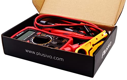 Digital Multimeter 2000 Counts Voltmeter Measures AC DC Voltage, Resistance, Current, Continuity, Diode Multi Tester with Probes, Test Clips, Dupont Wires, Crocodile Clips, Wire Stripper from Plusivo