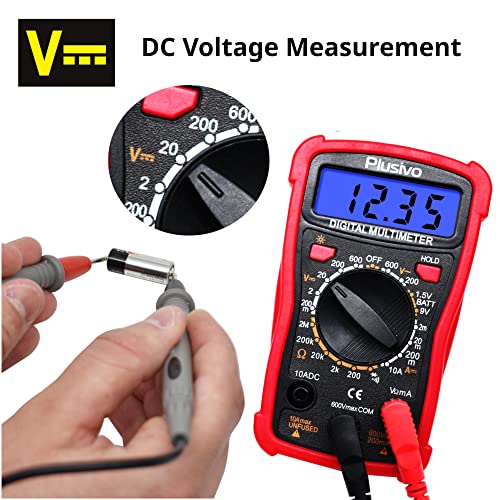 Digital Multimeter 2000 Counts Voltmeter Measures AC DC Voltage, Resistance, Current, Continuity, Diode Multi Tester with Probes, Test Clips, Dupont Wires, Crocodile Clips, Wire Stripper from Plusivo