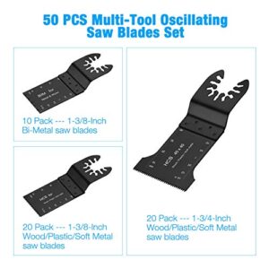 Powerextra 50 Pack Bi-Metal Wood/Metal Oscillating Saw Blades Universal Quick Release Multitool Tool Blade Japan Tooth for Bosch, Craftsman, DeWalt, Dremel, FEIN, Ridgid, TCH, Makita, Milwaukee