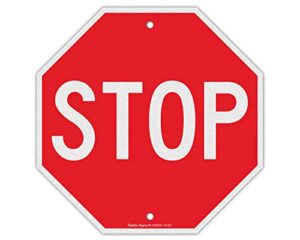 stop sign, street slow warning reflective signs, 12 x 12 inches octagon.040 rust free aluminum, uv protected and waterproof, weather resistant, durable ink, easy to mount