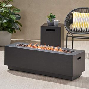 Sandy Outdoor Rectangular Fire Pit with Tank Holder, Brushed Brown