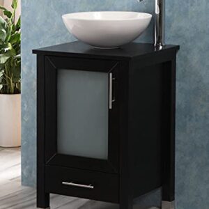 QIERAO 20" Bathroom Vanity with Sink Combo Stand Cabinet and White Ceramic Vessel Sink and Stainless Steel Faucet, Black