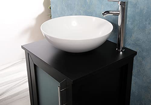 QIERAO 20" Bathroom Vanity with Sink Combo Stand Cabinet and White Ceramic Vessel Sink and Stainless Steel Faucet, Black