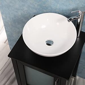 QIERAO 20" Bathroom Vanity with Sink Combo Stand Cabinet and White Ceramic Vessel Sink and Stainless Steel Faucet, Black
