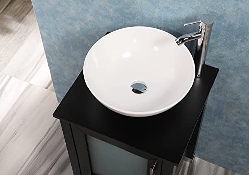 QIERAO 20" Bathroom Vanity with Sink Combo Stand Cabinet and White Ceramic Vessel Sink and Stainless Steel Faucet, Black