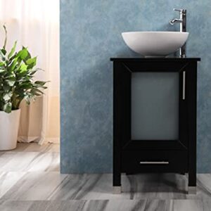 QIERAO 20" Bathroom Vanity with Sink Combo Stand Cabinet and White Ceramic Vessel Sink and Stainless Steel Faucet, Black