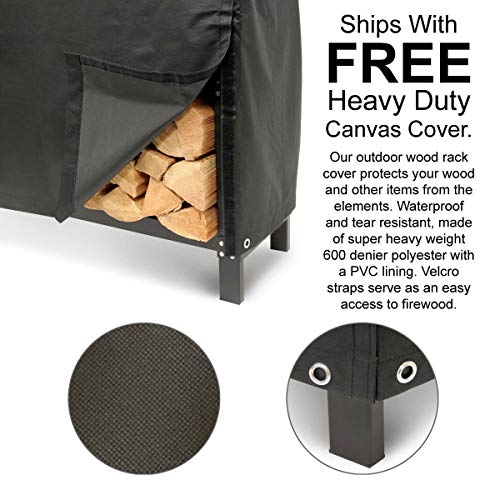 Pilgrim Home and Hearth Pro 60" Rack Outdoor Firewood Log Holder with Cover, Durable Black Powder Coat