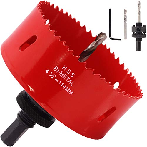 Koopi 4.5" Hole Saw with Heavy Duty Arbor, 38mm Depth Bi-Metal 4 1/2 inch Hole Cutter for Easily Drilling Wood, Plastic, Plywood, Drywall, Thin Metal (114mm)