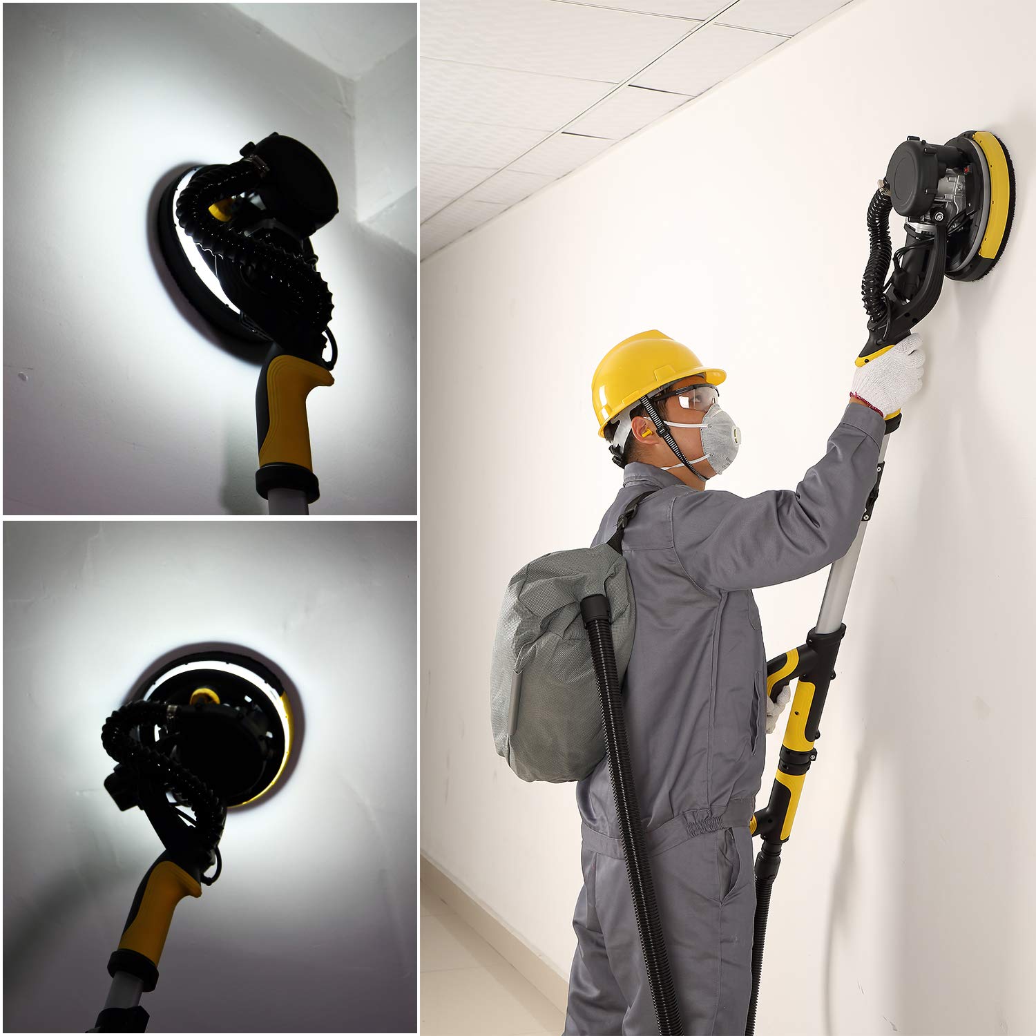 CUBEWAY Drywall Sander with Vacuum Attachment, Innovative Fixture for Ceiling Sander, Electric Drywall Sander with LED Light, Variable Speed and ETL Listed