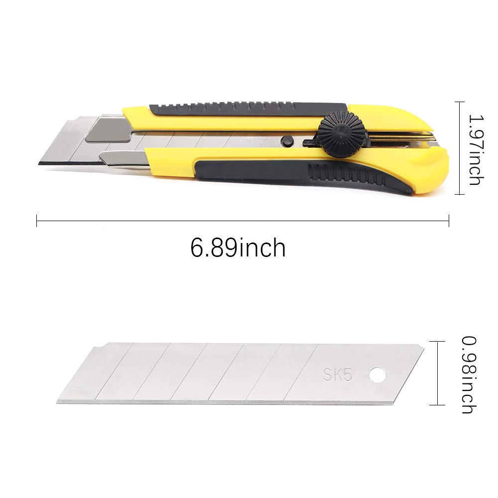Scimaker 25MM Heavy Duty Utility Knife, Box Cutter with 10pcs SK-5 Retract Blades, Snap-Off Cutters with Rubber Grip for Cardboard, Boxes, DIY Crafts