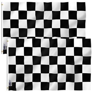 anley pack of 2 fly breeze 3x5 foot checkered flag - vivid color and fade proof - canvas header and double stitched - black and white racing flags polyester with brass grommets 3 x 5 ft