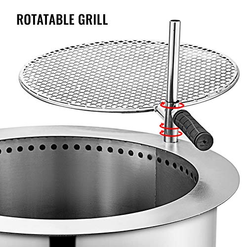 VBENLEM Smokeless Fire Pit, 22 Inch Bonfire Fire Pit Stainless Steel Wood Burning Fire Pit, Patio Fire Pit with Detachable Grill, Outdoor Fire Pit for Backyards and Camping Park