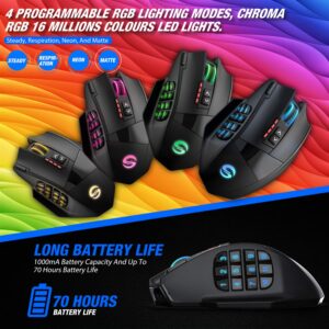 UtechSmart Venus Pro RGB Wireless MMO Gaming Mouse, 16,000 DPI Optical Sensor, 2.4 GHz Transmission Technology, Ergonomic Design, 16M Chroma RGB Lighting, 16 programmable Buttons, Up to 70 Hours