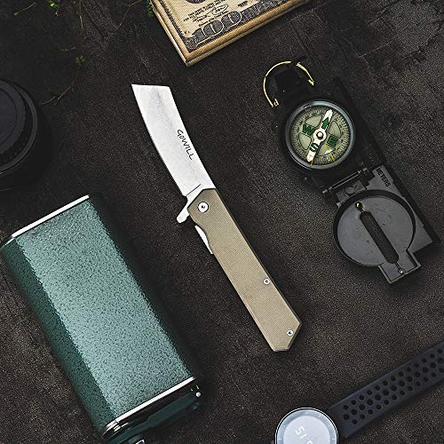 GOWILL Pocket Folding Cleaver Blade Hunting Knife with Pocket Clip Everyday Carry EDC Flip Open for Men, Dad, for Camping, Hunting, Survival, Outdoors (Large, Desert Tan)