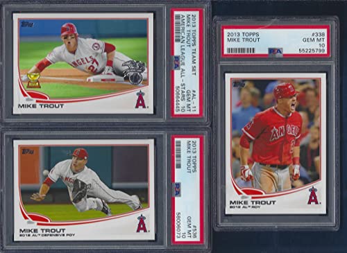 PSA 10 2013 MIKE TROUT TOPPS ROOKIE OF THE YEAR, DEFENSIVE PLAYER OF THE YEAR AND ALL STAR GOLD ROOKIE CUP 3 CARD LOT GRADED PSA 10 GEM MINT ANGELS MVP SUPERSTAR PLAYER