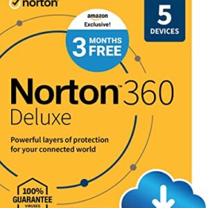 Norton 360 Deluxe, 2024 Ready, Antivirus software for 5 Devices with Auto Renewal – 3 Months FREE – Includes VPN, PC Cloud Backup & Dark Web Monitoring [Download]