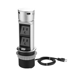 Link 2 Home Space Saver Pop Up Outlet Station with USB, 2 Power Outlets 15A, 2 USB Ports 2.4A Fast Charge Splash Resistant, Stainless-Steel Finish, for Kitchen Island, Office Table and Workshop