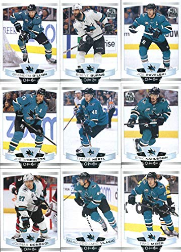 2019-20 O-Pee-Chee Hockey San Jose Sharks Team Set (Made by Upper Deck) of 16 Cards: Brenden Dillon(#80), Brent Burns(#94), Joe Pavelski(#121), Joe Thornton(#154), Tomas Hertl(#156), Erik Karlsson(#182), Joonas Donskoi(#189), Marc-Edouard Vlasic(#260), Ti