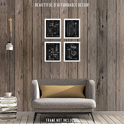 Vintage Drums Equipment Patent Prints, 4 (8x10) Unframed Photos, Wall Art Decor Gifts Under 20 for Home Office Garage Man Cave DJ Musician College Student Teacher School Rock Band Drummer Champion Fan