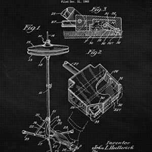 Vintage Drums Equipment Patent Prints, 4 (8x10) Unframed Photos, Wall Art Decor Gifts Under 20 for Home Office Garage Man Cave DJ Musician College Student Teacher School Rock Band Drummer Champion Fan