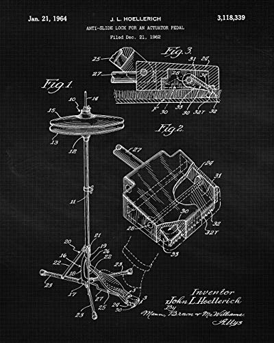 Vintage Drums Equipment Patent Prints, 4 (8x10) Unframed Photos, Wall Art Decor Gifts Under 20 for Home Office Garage Man Cave DJ Musician College Student Teacher School Rock Band Drummer Champion Fan