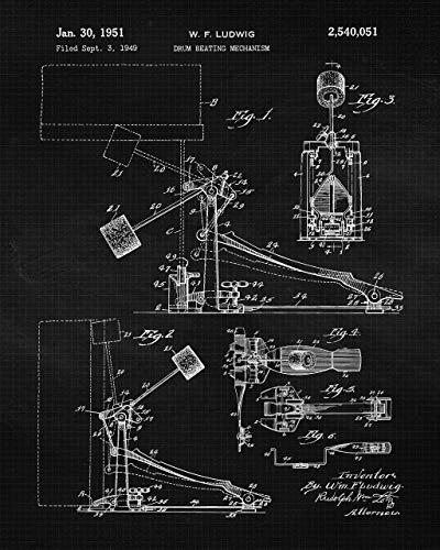 Vintage Drums Equipment Patent Prints, 4 (8x10) Unframed Photos, Wall Art Decor Gifts Under 20 for Home Office Garage Man Cave DJ Musician College Student Teacher School Rock Band Drummer Champion Fan