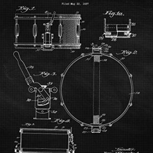 Vintage Drums Equipment Patent Prints, 4 (8x10) Unframed Photos, Wall Art Decor Gifts Under 20 for Home Office Garage Man Cave DJ Musician College Student Teacher School Rock Band Drummer Champion Fan