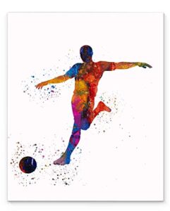 male soccer player abstract sport wall art print 11x14, ideal for teen boy bedroom decor, club locker rooms, coaches and fans