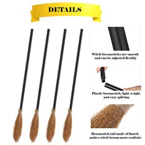 4 Pieces Halloween Witch Brooms Costume Witch Broomstick Plastic Broom Props for Halloween Cosplay Favors