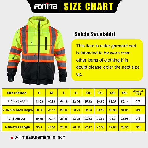 FONIRRA Hi Vis Safety Fleece Zip Hoodie for Men Reflective Sweatshirts ANSI Class 3 Jackets Detachable Hood (Yellow,XL)