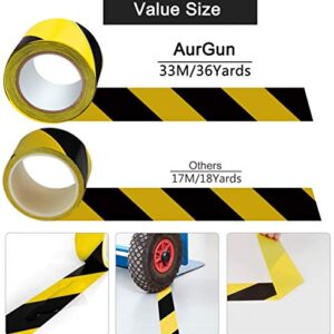 AurGun Black & Yellow Hazard Safety Warning Stripe Tape, 2inch x 108Ft High Visibility Barricade Adhesive Tape for Floor, Walls, Pipes and Equipment Marking