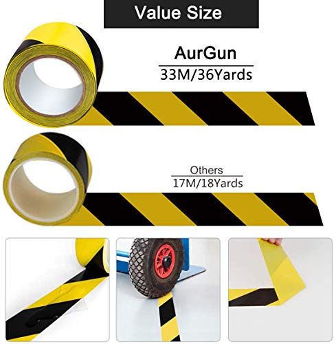 AurGun Black & Yellow Hazard Safety Warning Stripe Tape, 2inch x 108Ft High Visibility Barricade Adhesive Tape for Floor, Walls, Pipes and Equipment Marking