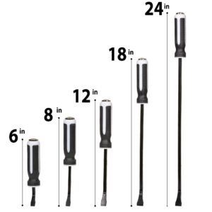 Heavy Duty Pry Bar Set (5 Bar Set - 6, 8, 12, 18, 24 Inch) Metal Striking Hammer Cap, Industrial Grade Forged Iron Steel with Angled Tip, Perfect For Prying, Demolition, Nail Puller, & Crowbar