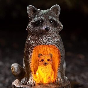 VP Home Mom and Baby Rustic Raccoons Solar Powered LED Outdoor Decor Garden Light, Racoon Statue Solar Powered Garden Light, Christmas Gifts for Outside Patio Lawn Ornament