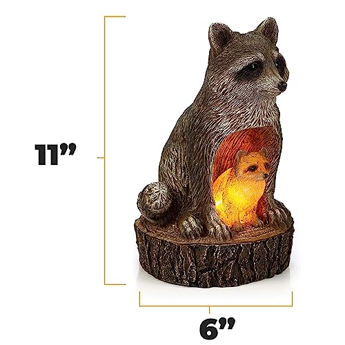 VP Home Mom and Baby Rustic Raccoons Solar Powered LED Outdoor Decor Garden Light, Racoon Statue Solar Powered Garden Light, Christmas Gifts for Outside Patio Lawn Ornament